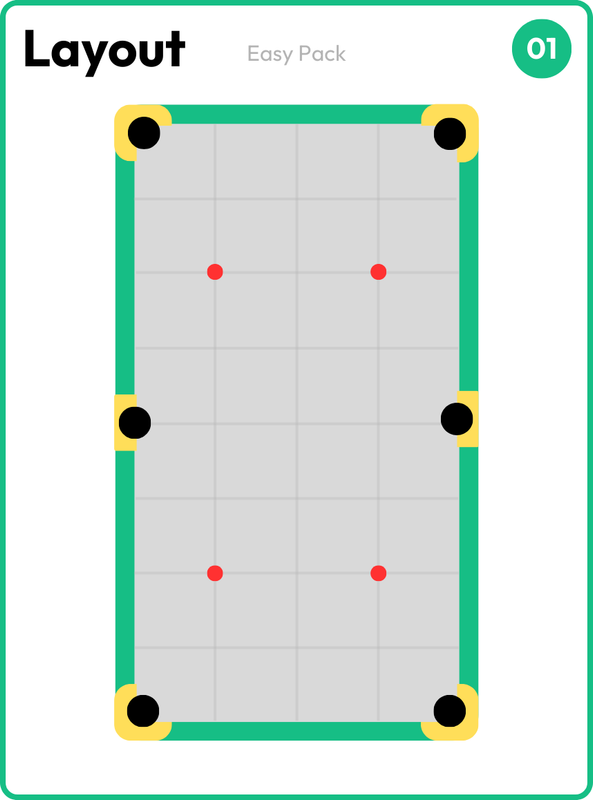 Layout card showing four red balls in two symmetric pairs on an open table