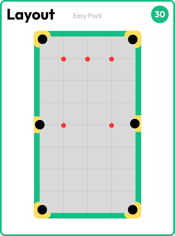 Layout card: three red balls along the top of the table and two on the side-pocket line