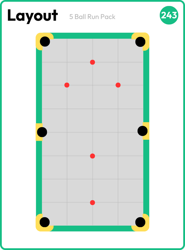Layout card: a loose triangle of red balls in the top half plus two balls near the centre
